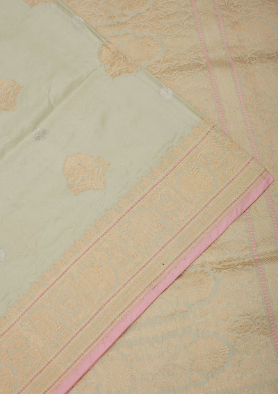 Pista Green Zariwork Pure Silk Saree-Koskii