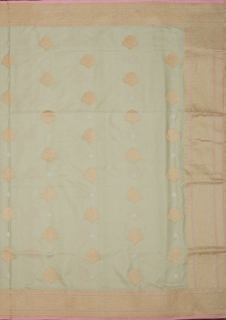Pista Green Zariwork Pure Silk Saree-Koskii