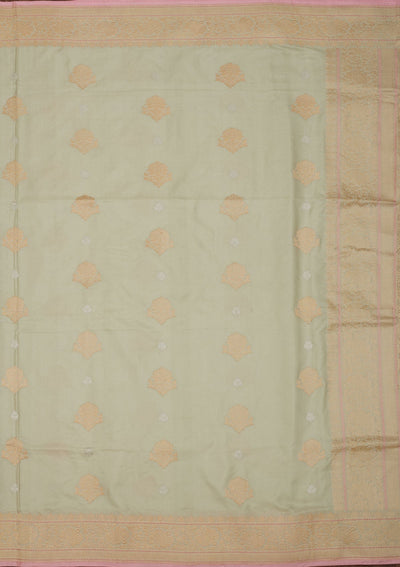 Pista Green Zariwork Pure Silk Saree-Koskii