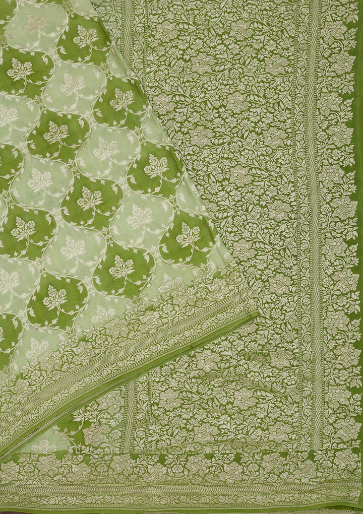 Pista Green Zariwork Pure Silk Saree-Koskii