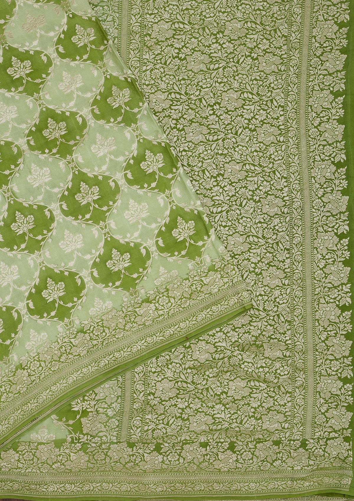 Pista Green Zariwork Pure Silk Saree-Koskii