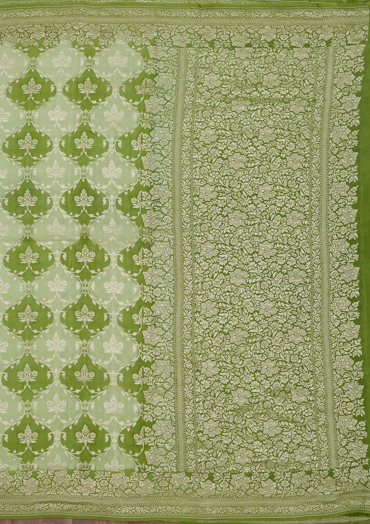 Pista Green Zariwork Pure Silk Saree-Koskii