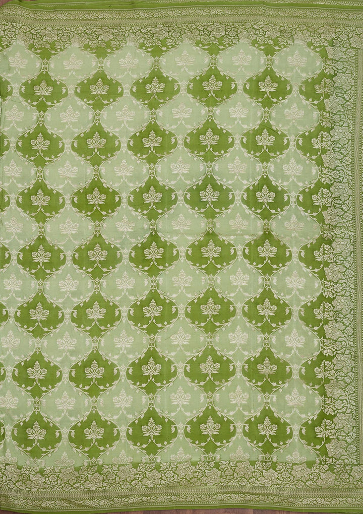 Pista Green Zariwork Pure Silk Saree-Koskii