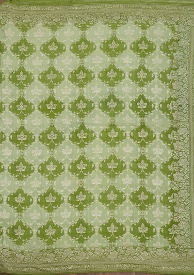 Pista Green Zariwork Pure Silk Saree-Koskii