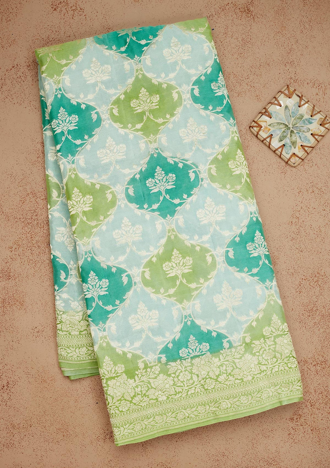 Pista Green Zariwork Pure Silk Saree-Koskii