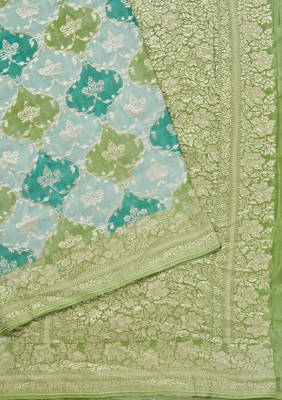 Pista Green Zariwork Pure Silk Saree-Koskii