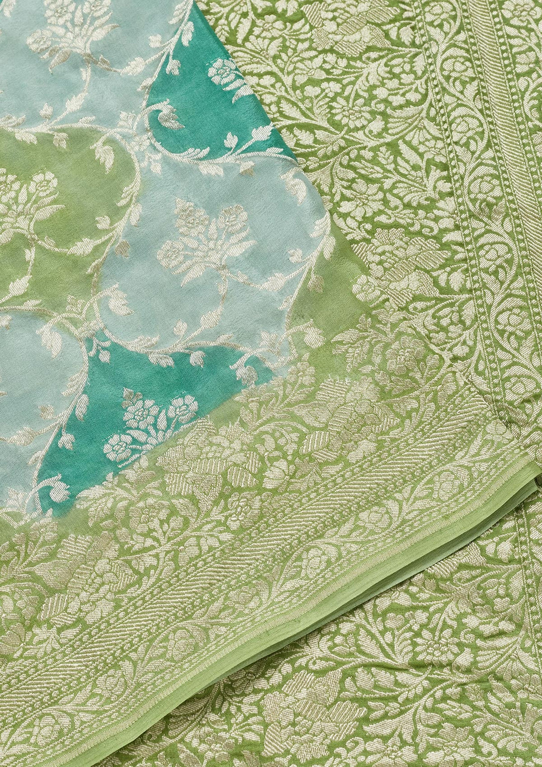 Pista Green Zariwork Pure Silk Saree-Koskii