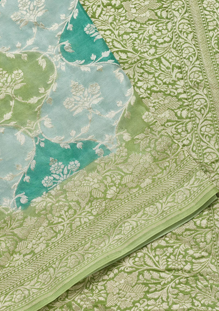 Pista Green Zariwork Pure Silk Saree-Koskii