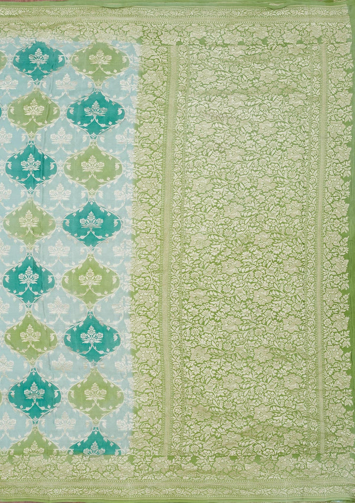 Pista Green Zariwork Pure Silk Saree-Koskii