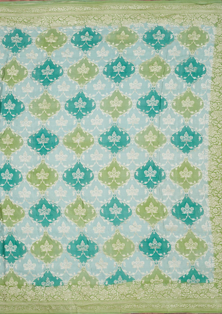 Pista Green Zariwork Pure Silk Saree-Koskii