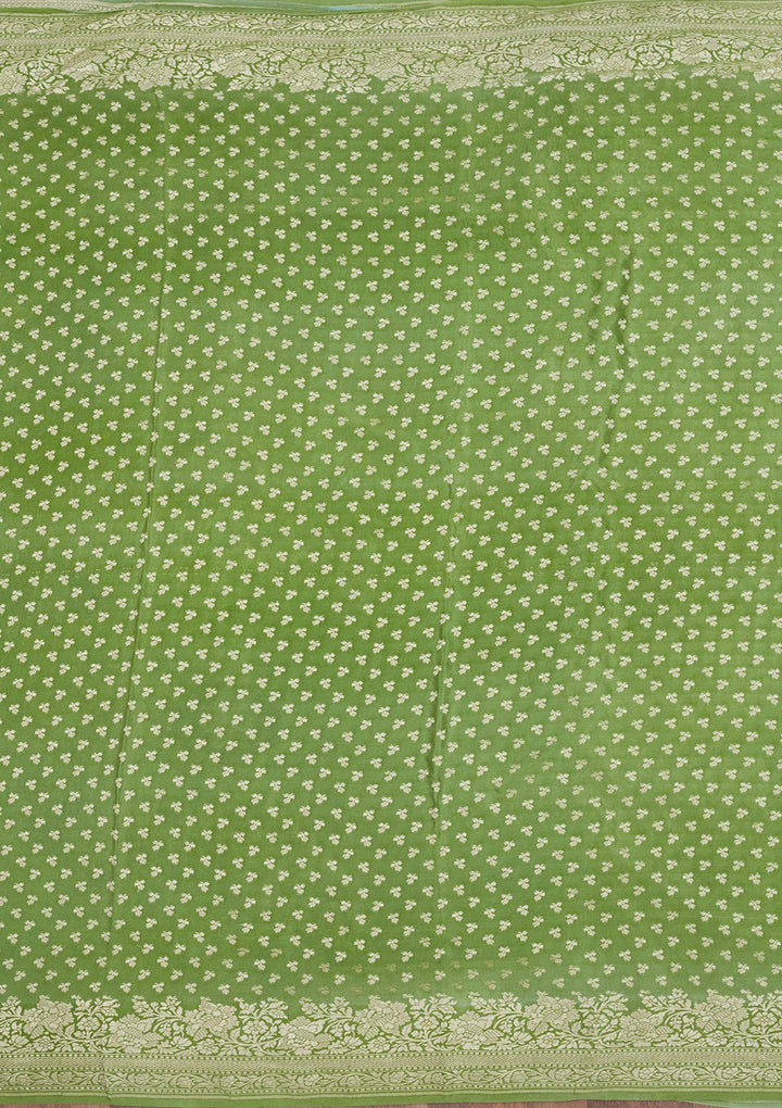 Pista Green Zariwork Pure Silk Saree-Koskii