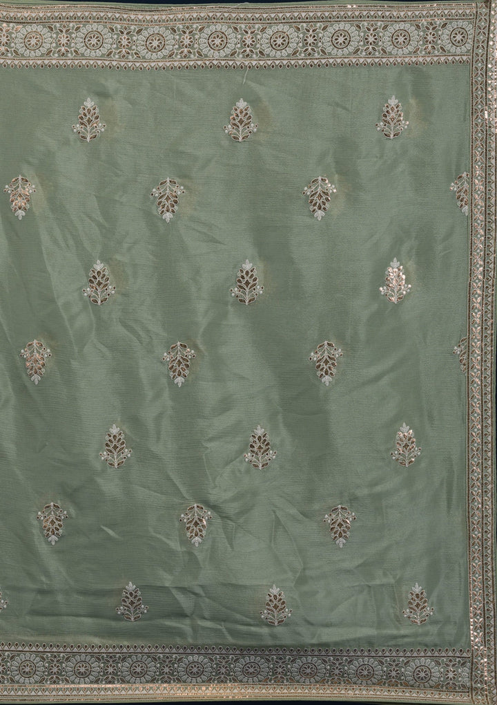 Pista Green Zariwork Semi Crepe Readymade Salwar Suit