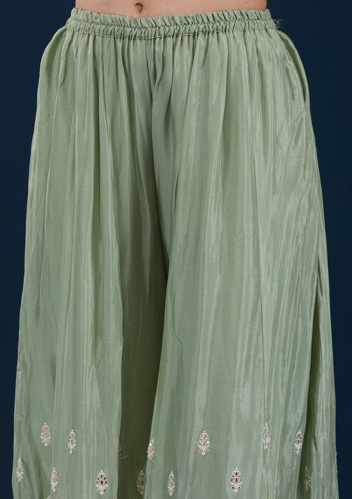 Pista Green Zariwork Semi Crepe Readymade Salwar Suit