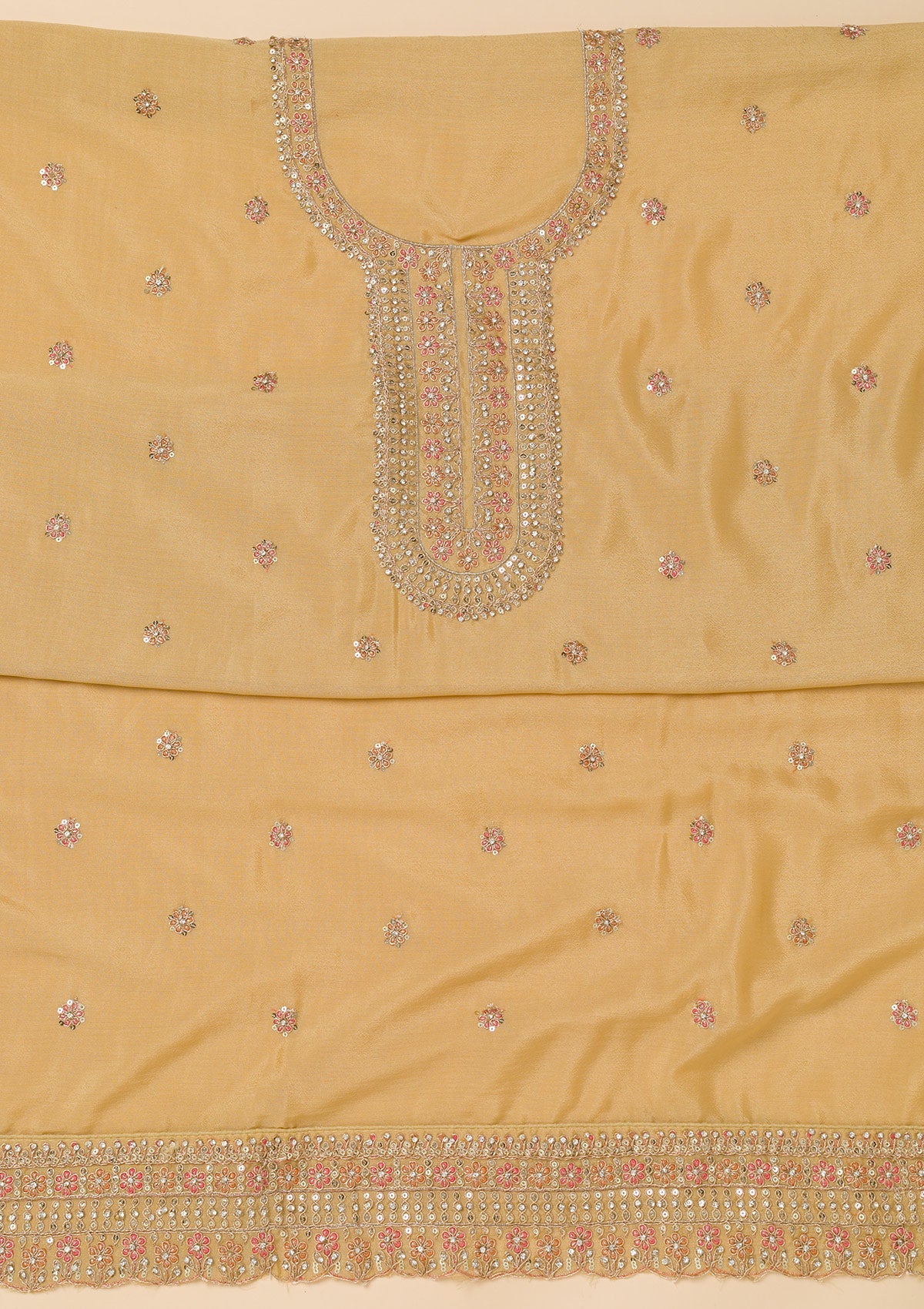 Pista Green Zariwork Semi Crepe Unstitched Salwar Suit-Koskii
