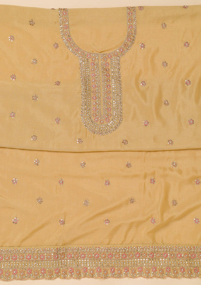 Pista Green Zariwork Semi Crepe Unstitched Salwar Suit-Koskii
