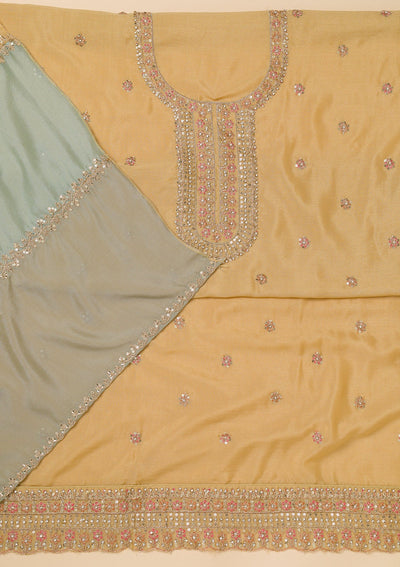 Pista Green Zariwork Semi Crepe Unstitched Salwar Suit-Koskii