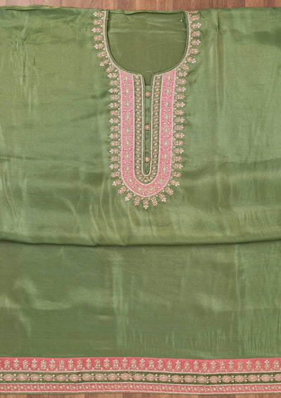 Pista Green Zariwork Semi Crepe Unstitched Salwar Suit-Koskii