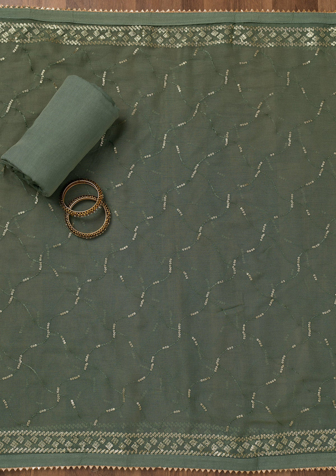 Pista Green Zariwork Semi Crepe Unstitched Salwar Suit-Koskii