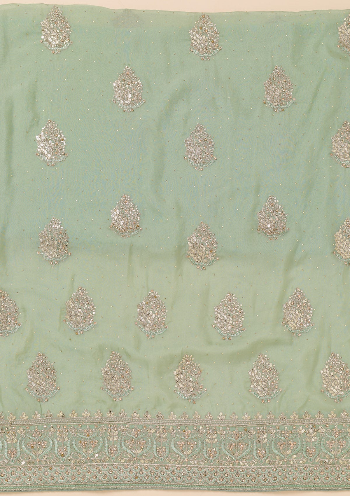 Pista Green Zariwork Semi Crepe Unstitched Salwar Suit-Koskii