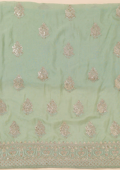 Pista Green Zariwork Semi Crepe Unstitched Salwar Suit-Koskii