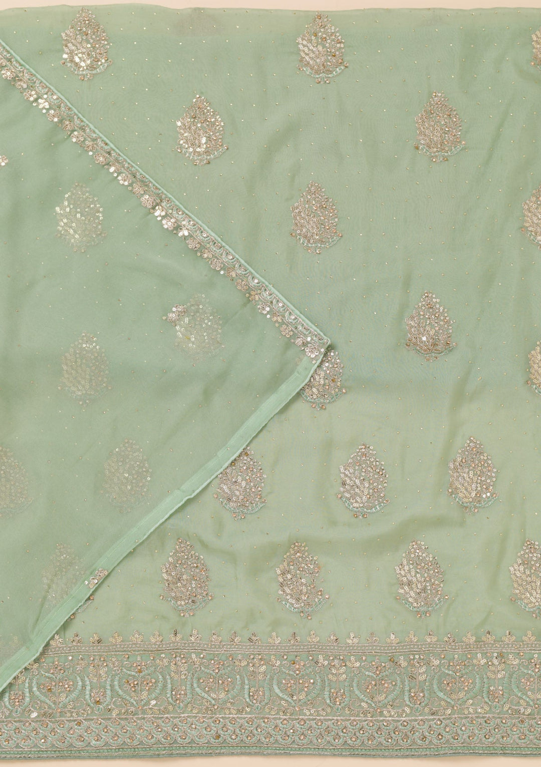 Pista Green Zariwork Semi Crepe Unstitched Salwar Suit-Koskii