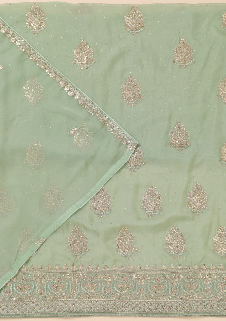 Pista Green Zariwork Semi Crepe Unstitched Salwar Suit-Koskii