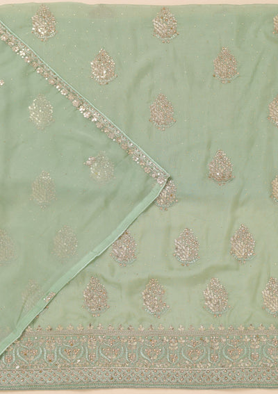 Pista Green Zariwork Semi Crepe Unstitched Salwar Suit-Koskii