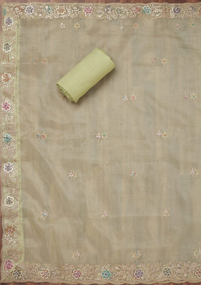 Pista Green Zariwork Semi Crepe Unstitched Salwar Suit-Koskii