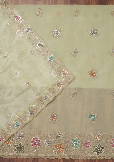Pista Green Zariwork Semi Crepe Unstitched Salwar Suit-Koskii