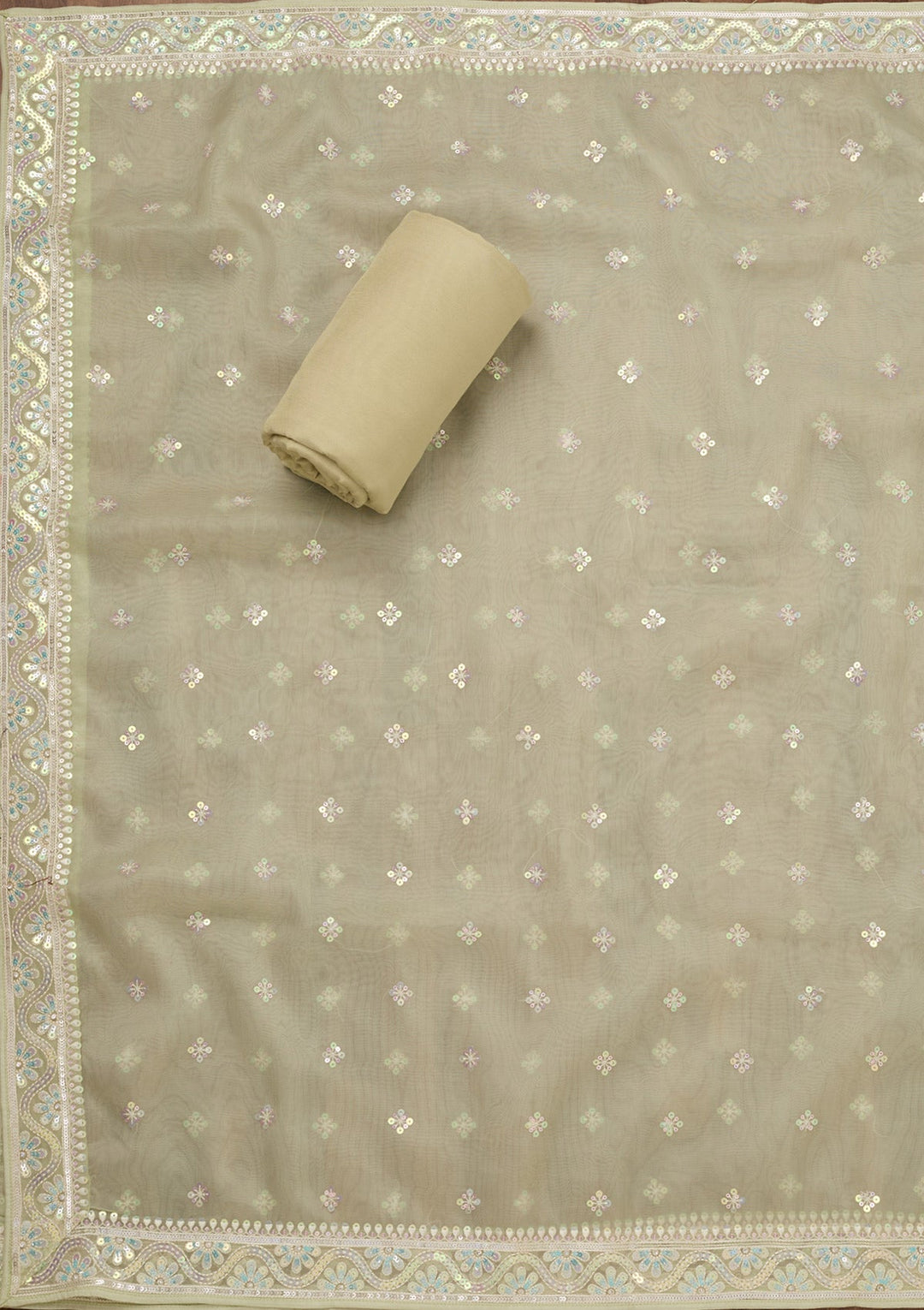 Pista Green Zariwork Semi Crepe Unstitched Salwar Suit-Koskii