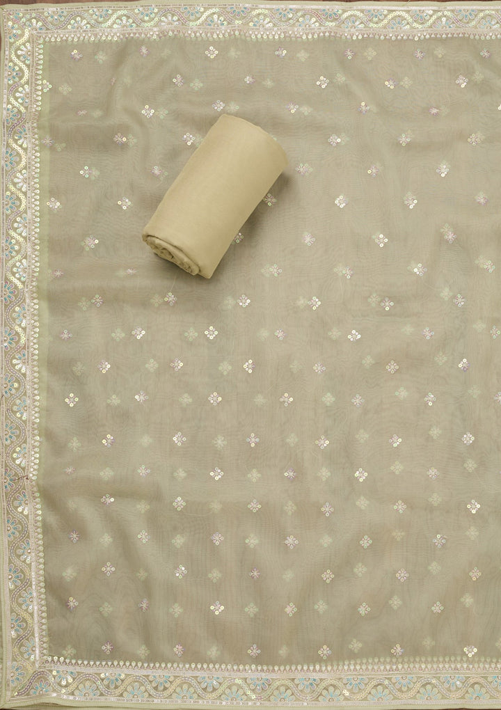 Pista Green Zariwork Semi Crepe Unstitched Salwar Suit-Koskii