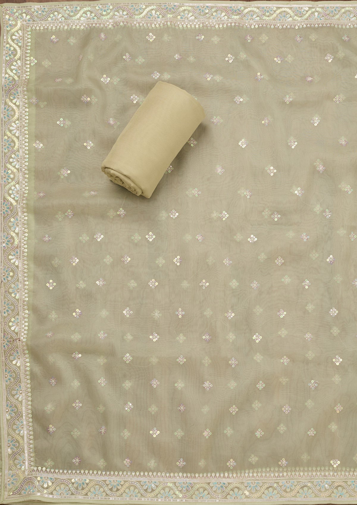 Pista Green Zariwork Semi Crepe Unstitched Salwar Suit-Koskii