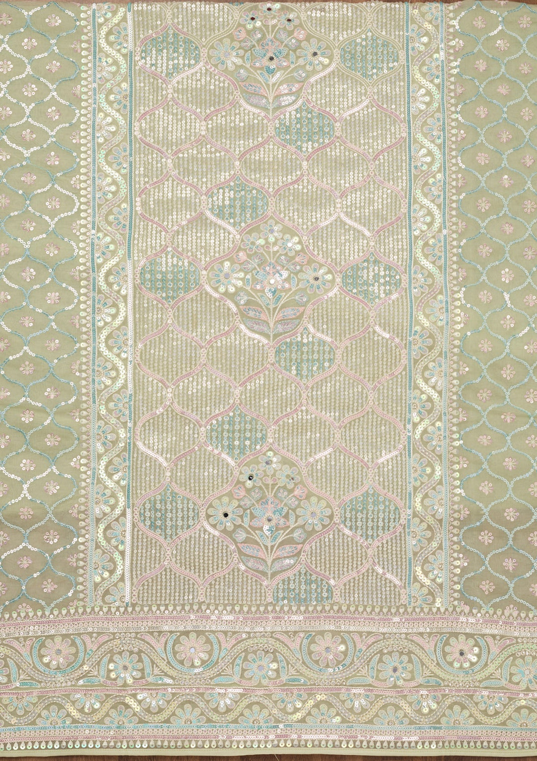 Pista Green Zariwork Semi Crepe Unstitched Salwar Suit-Koskii