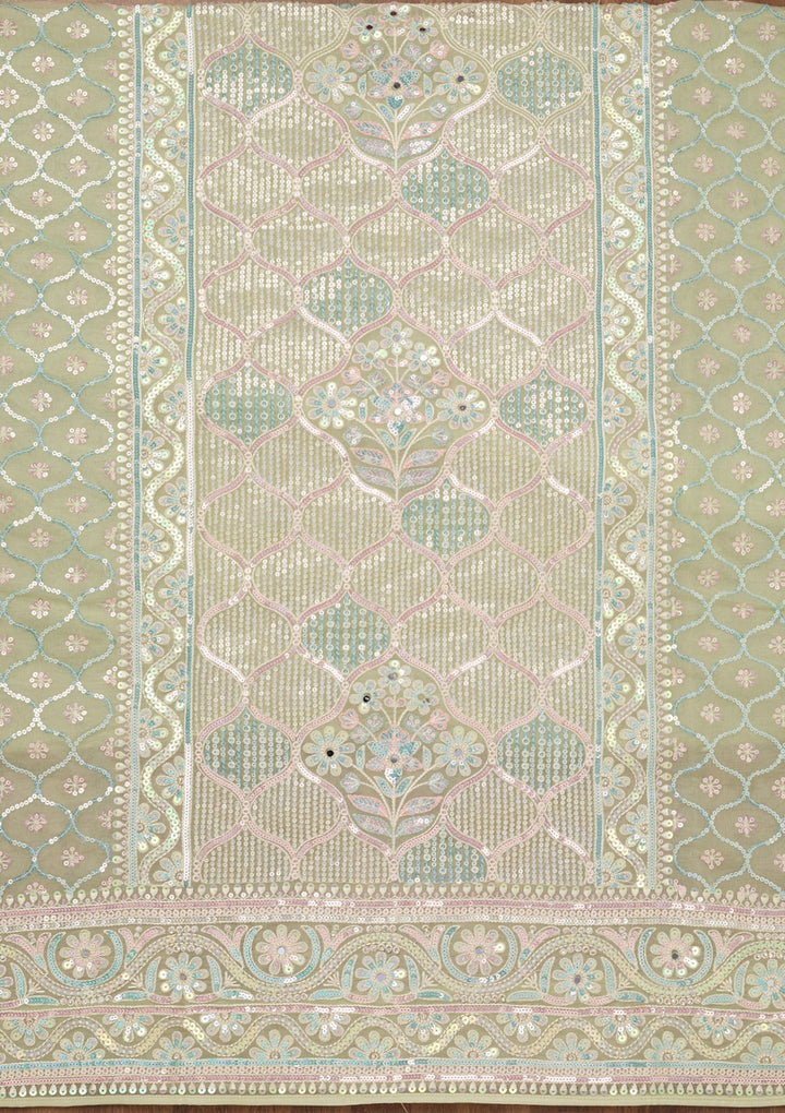 Pista Green Zariwork Semi Crepe Unstitched Salwar Suit-Koskii