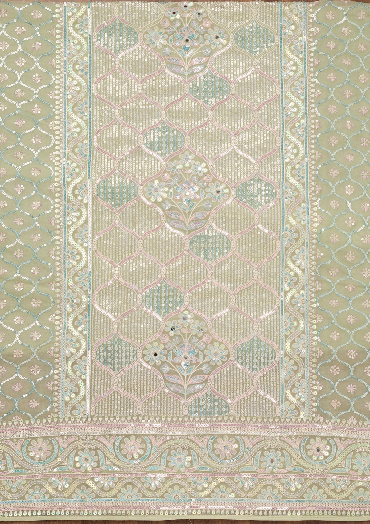 Pista Green Zariwork Semi Crepe Unstitched Salwar Suit-Koskii