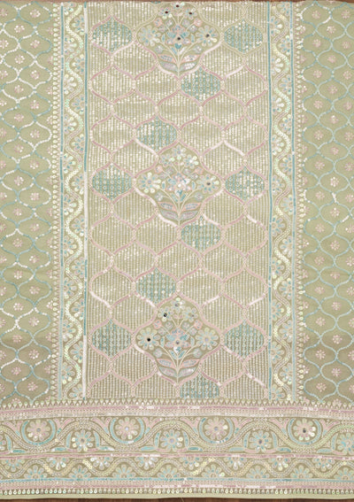 Pista Green Zariwork Semi Crepe Unstitched Salwar Suit-Koskii