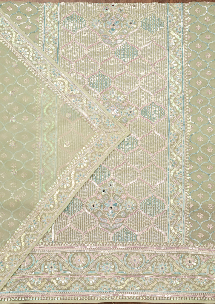 Pista Green Zariwork Semi Crepe Unstitched Salwar Suit-Koskii