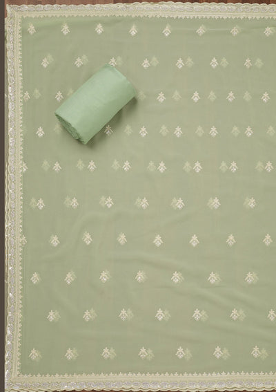 Pista Green Zariwork Semi Crepe Unstitched Salwar Suit-Koskii