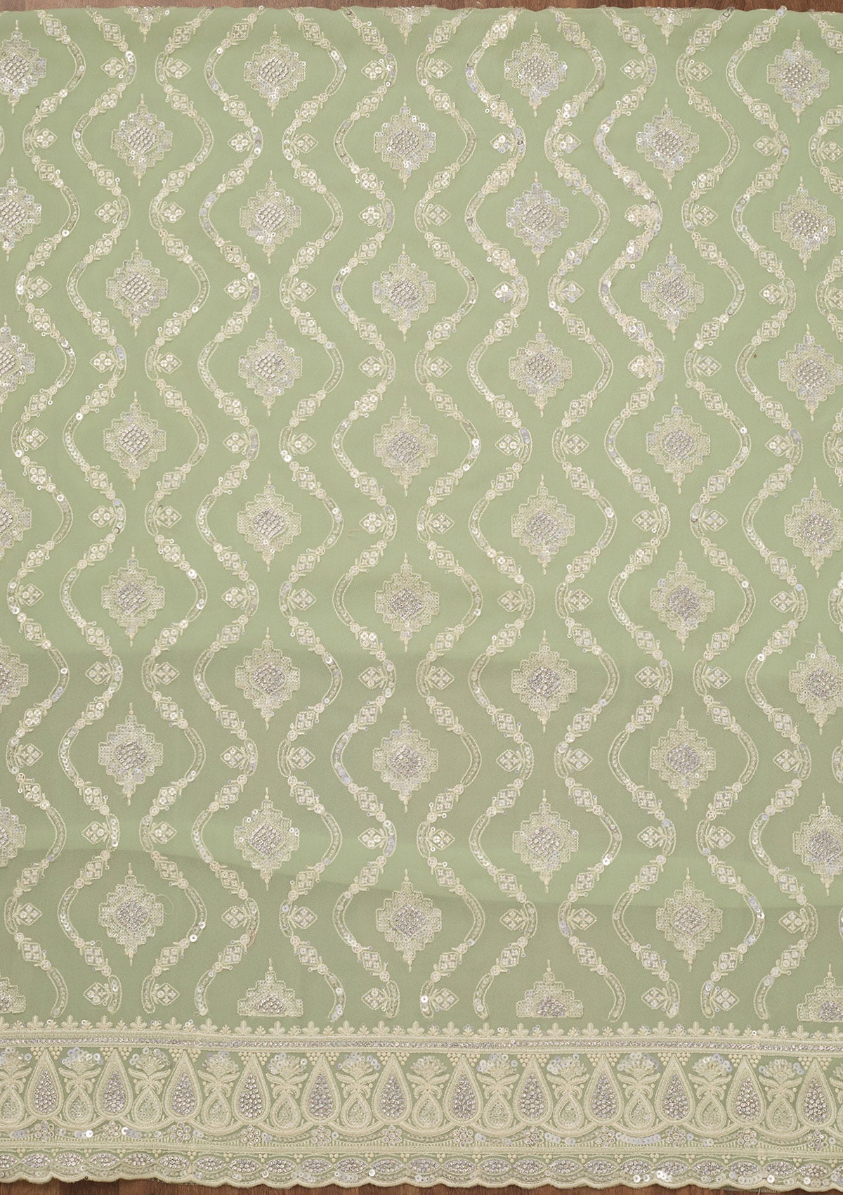 Pista Green Zariwork Semi Crepe Unstitched Salwar Suit-Koskii