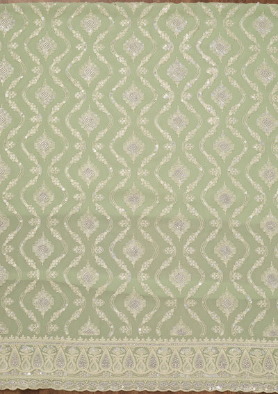 Pista Green Zariwork Semi Crepe Unstitched Salwar Suit-Koskii