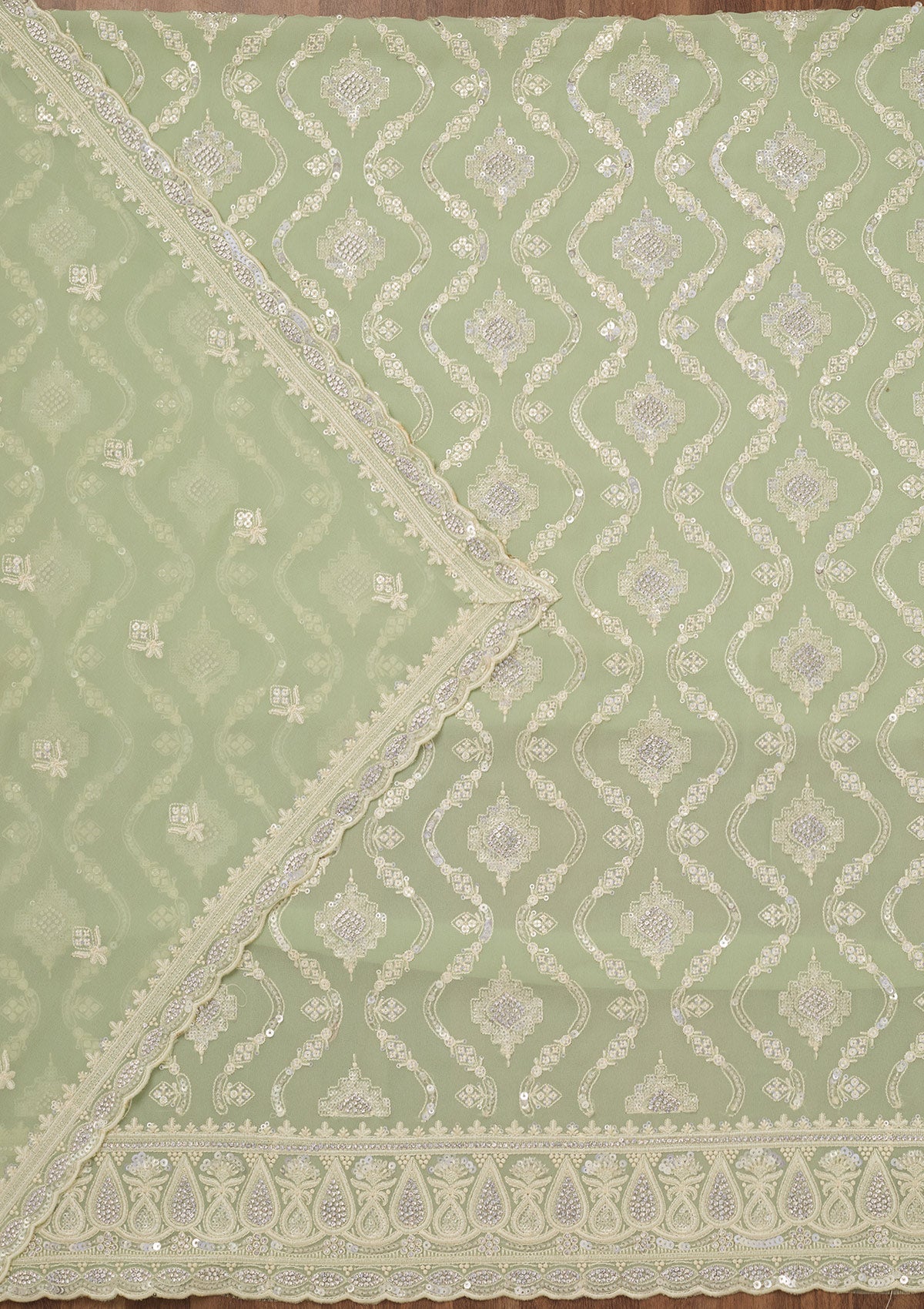 Pista Green Zariwork Semi Crepe Unstitched Salwar Suit-Koskii