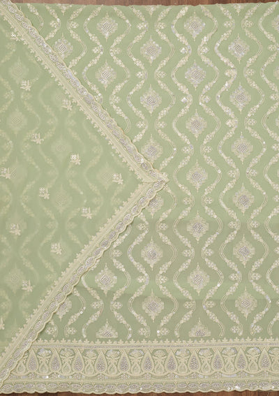 Pista Green Zariwork Semi Crepe Unstitched Salwar Suit-Koskii