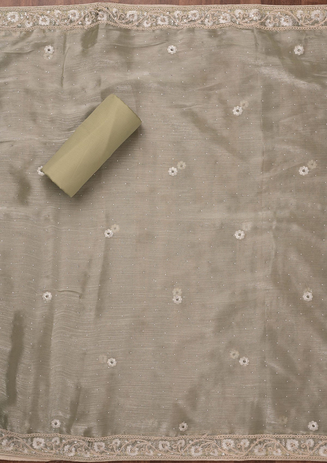 Pista Green Zariwork Semi Crepe Unstitched Salwar Suit-Koskii