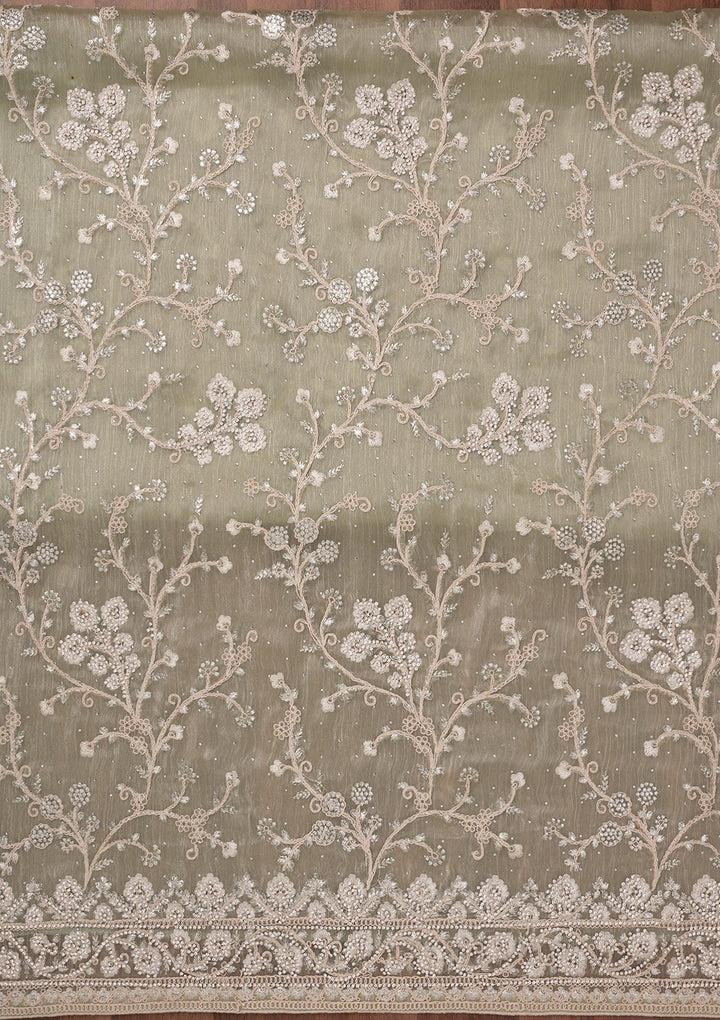 Pista Green Zariwork Semi Crepe Unstitched Salwar Suit-Koskii