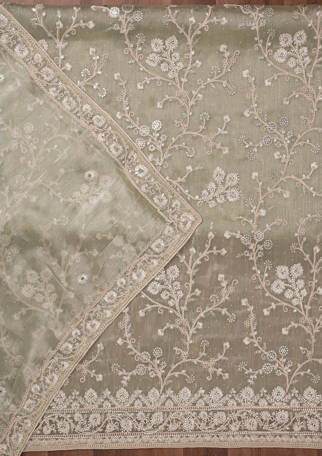 Pista Green Zariwork Semi Crepe Unstitched Salwar Suit-Koskii