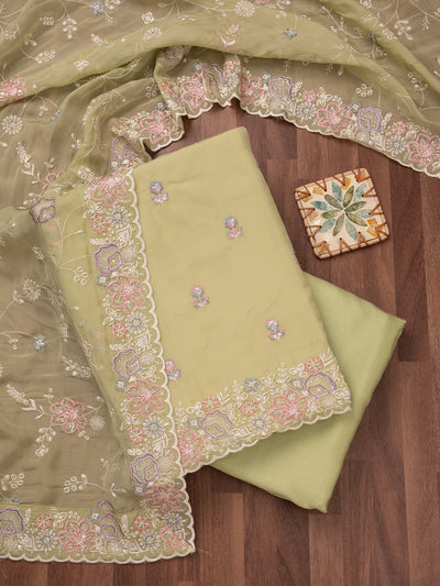 Pista Green Zariwork Semi Crepe Unstitched Salwar Suit-Koskii