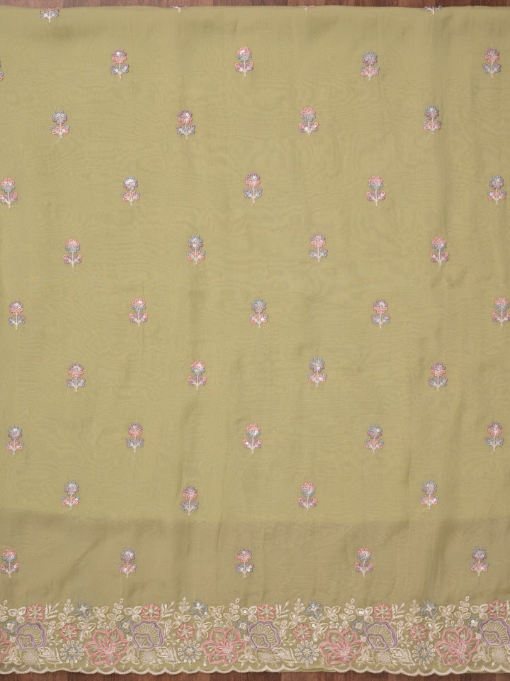 Pista Green Zariwork Semi Crepe Unstitched Salwar Suit-Koskii