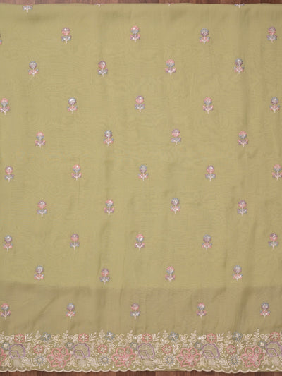 Pista Green Zariwork Semi Crepe Unstitched Salwar Suit-Koskii
