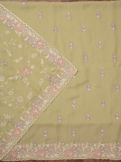 Pista Green Zariwork Semi Crepe Unstitched Salwar Suit-Koskii