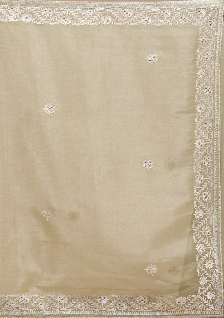 Pista Green Zariwork Semi Crepe Saree-Koskii